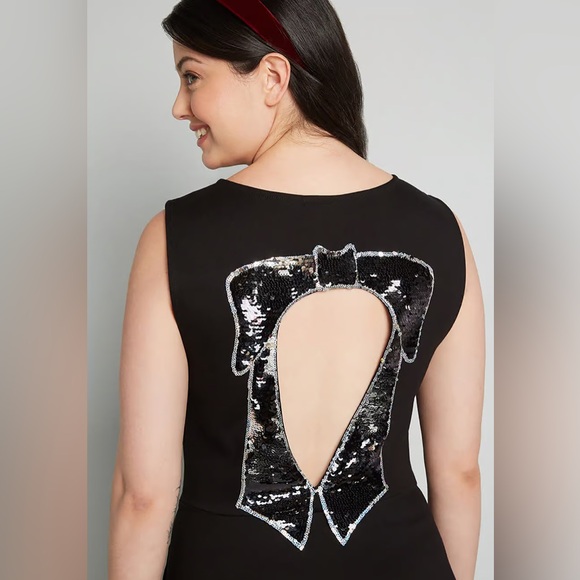 ModCloth NWT Black Bow Affair Fit And Flare Dress - Picture 3 of 5